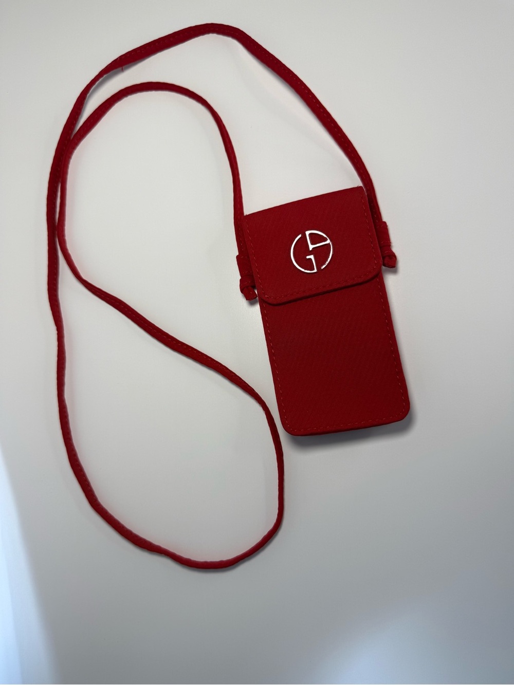 Giorgio Armani Red Leather Crossbody Phone Pouch with Logo